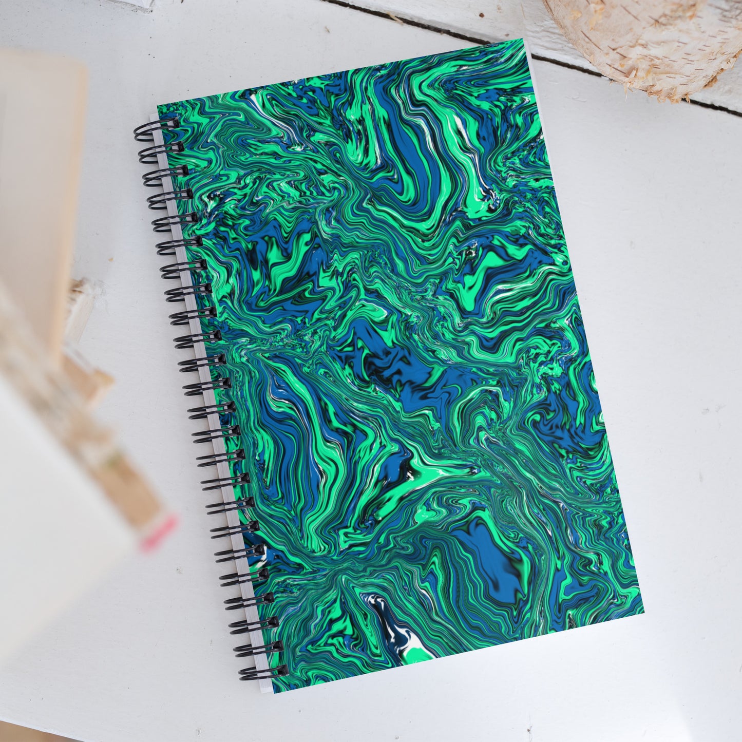 Green Marble Spiral Notebook, 5.5 x 8.5 Inches, Dotted Pages