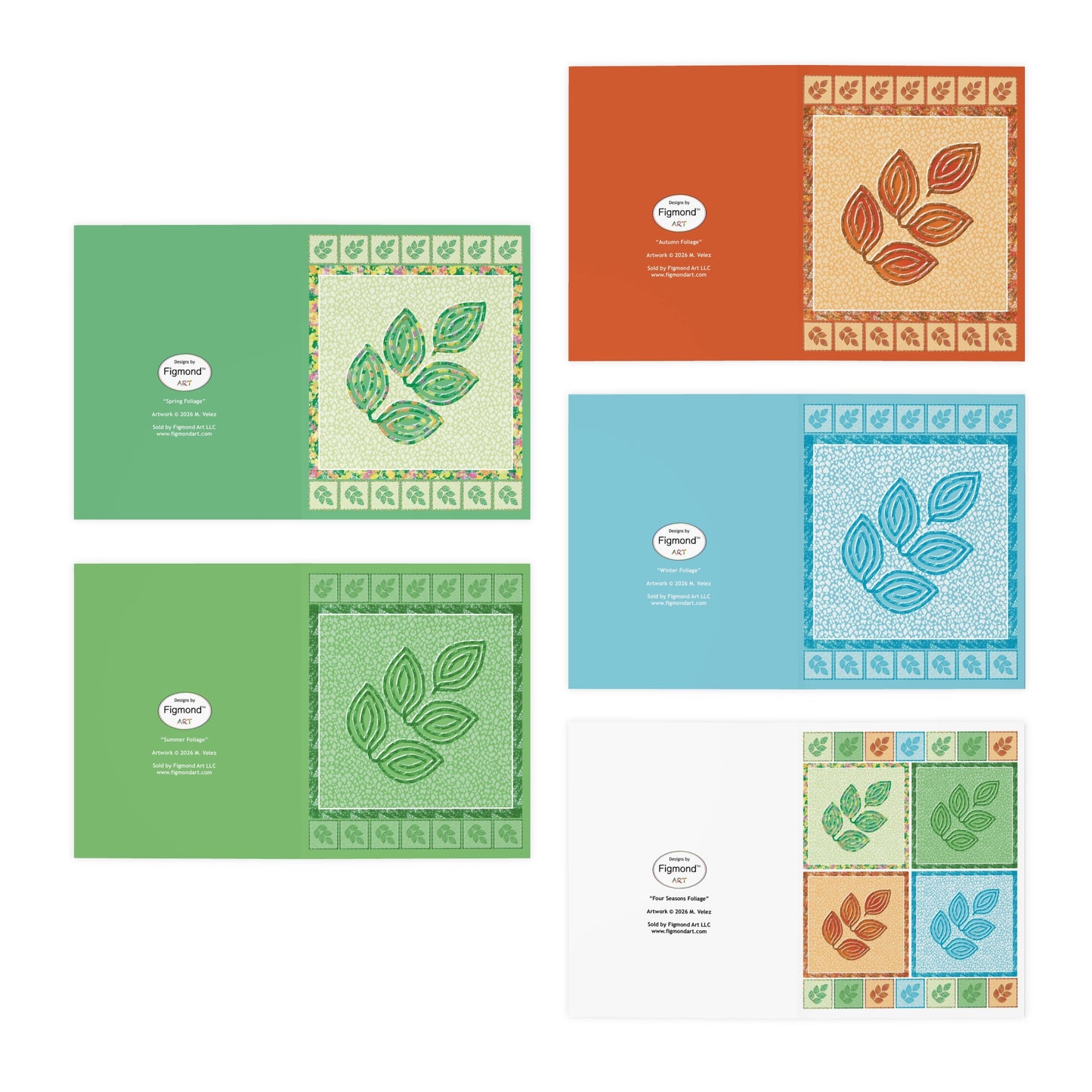 Four Seasons Foliage Greeting Cards, Blank, 5-Pack