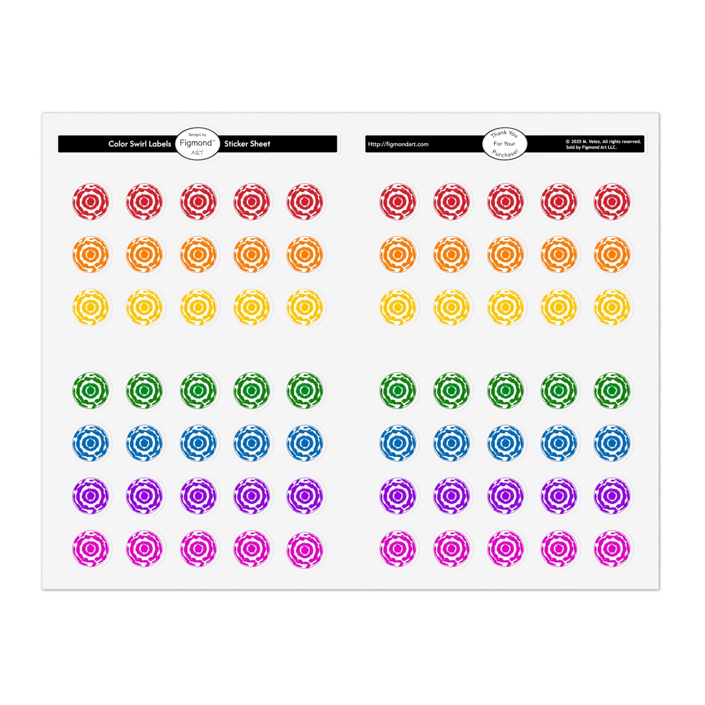 Color Swirl Labels Sticker Sheet Bundle, 5pcs