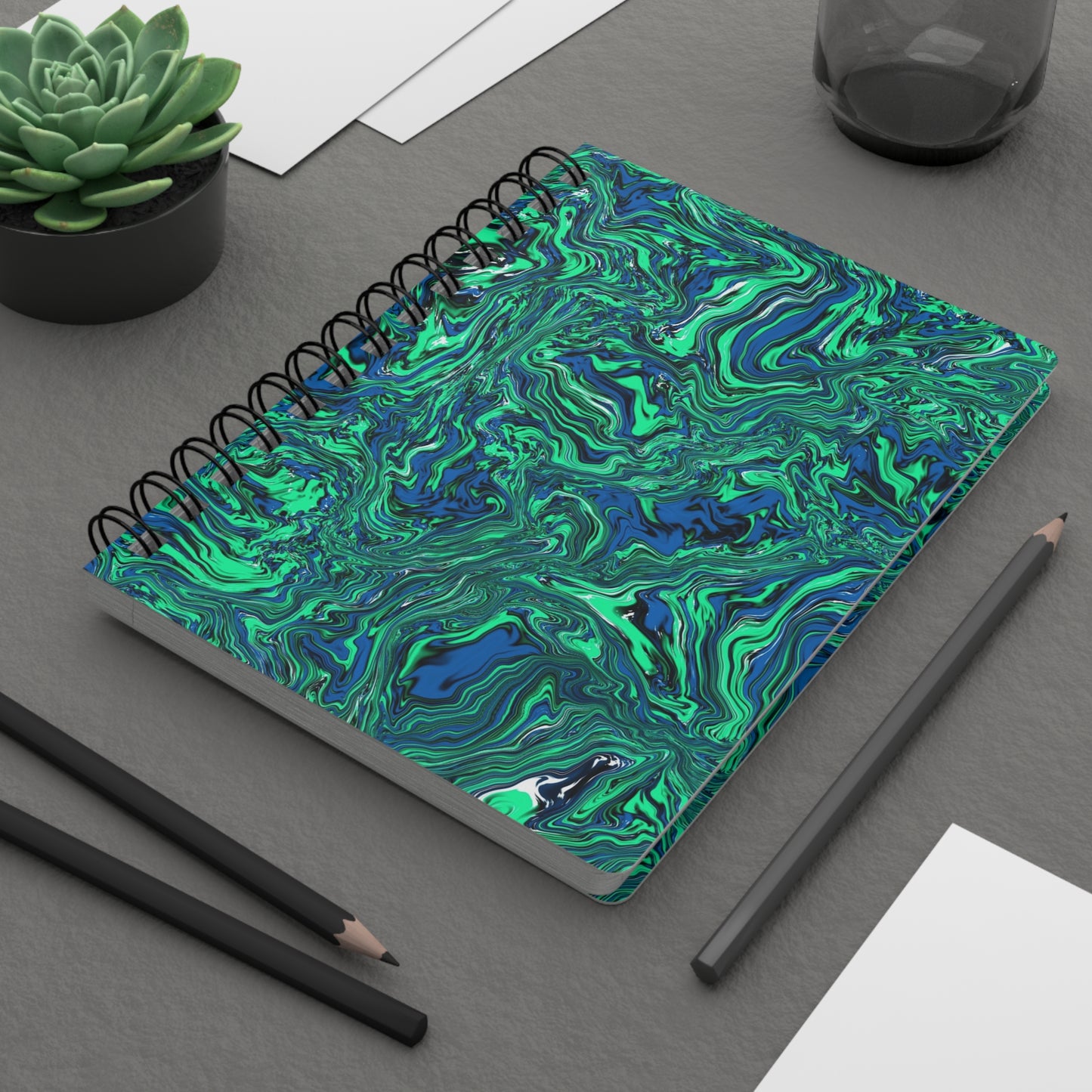 Green Marble Spiral-Bound Notebook, 5 x 7 Inches