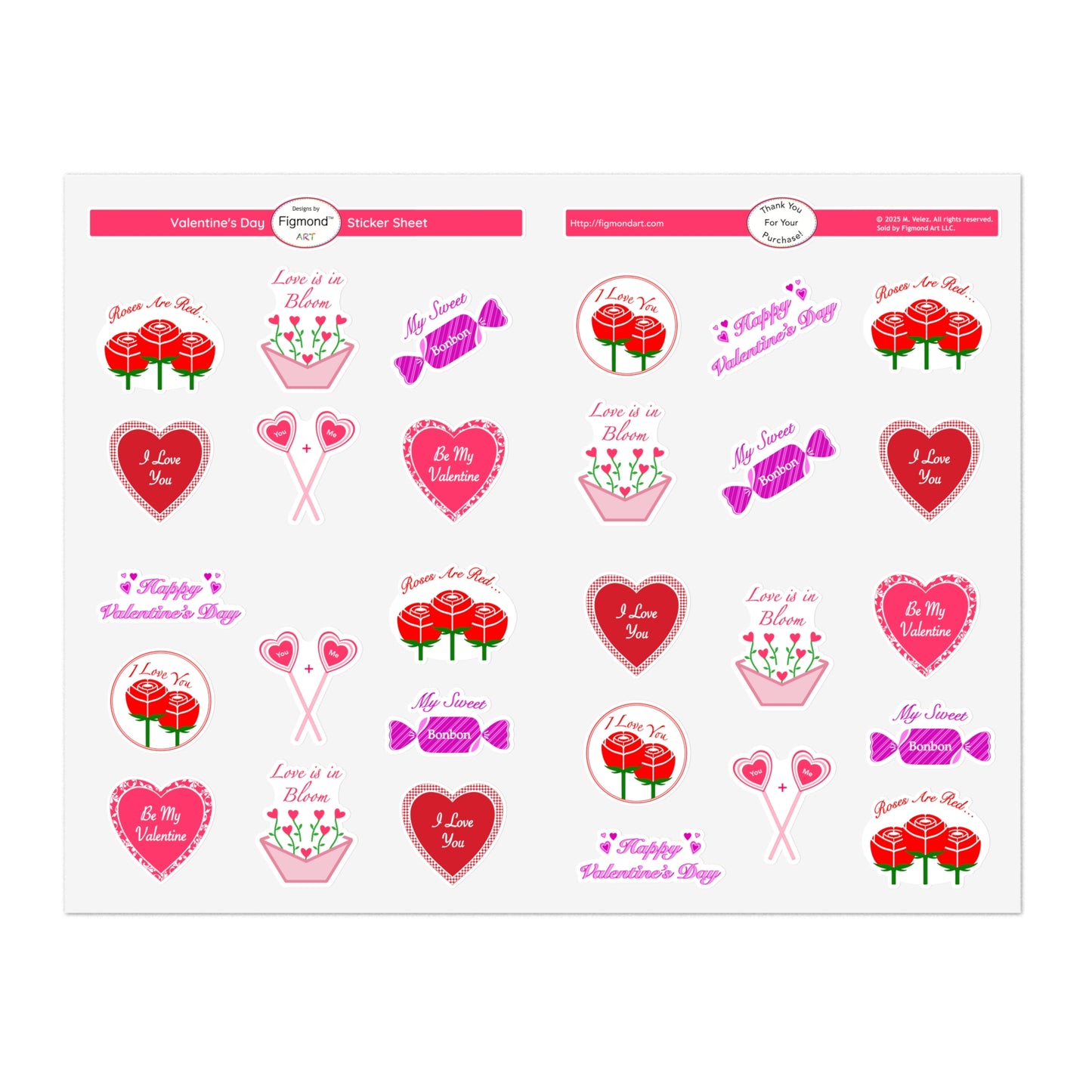 Valentine’s Day Sticker Sheet, 1pc