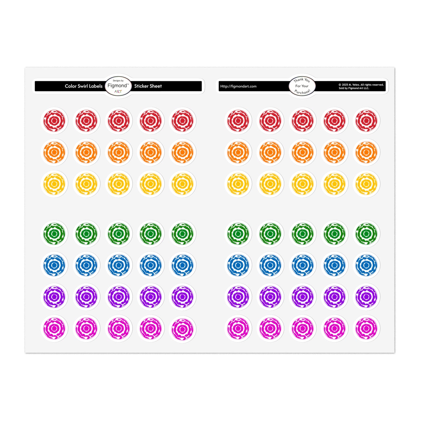 Color Swirl Labels Sticker Sheet Bundle, 5pcs