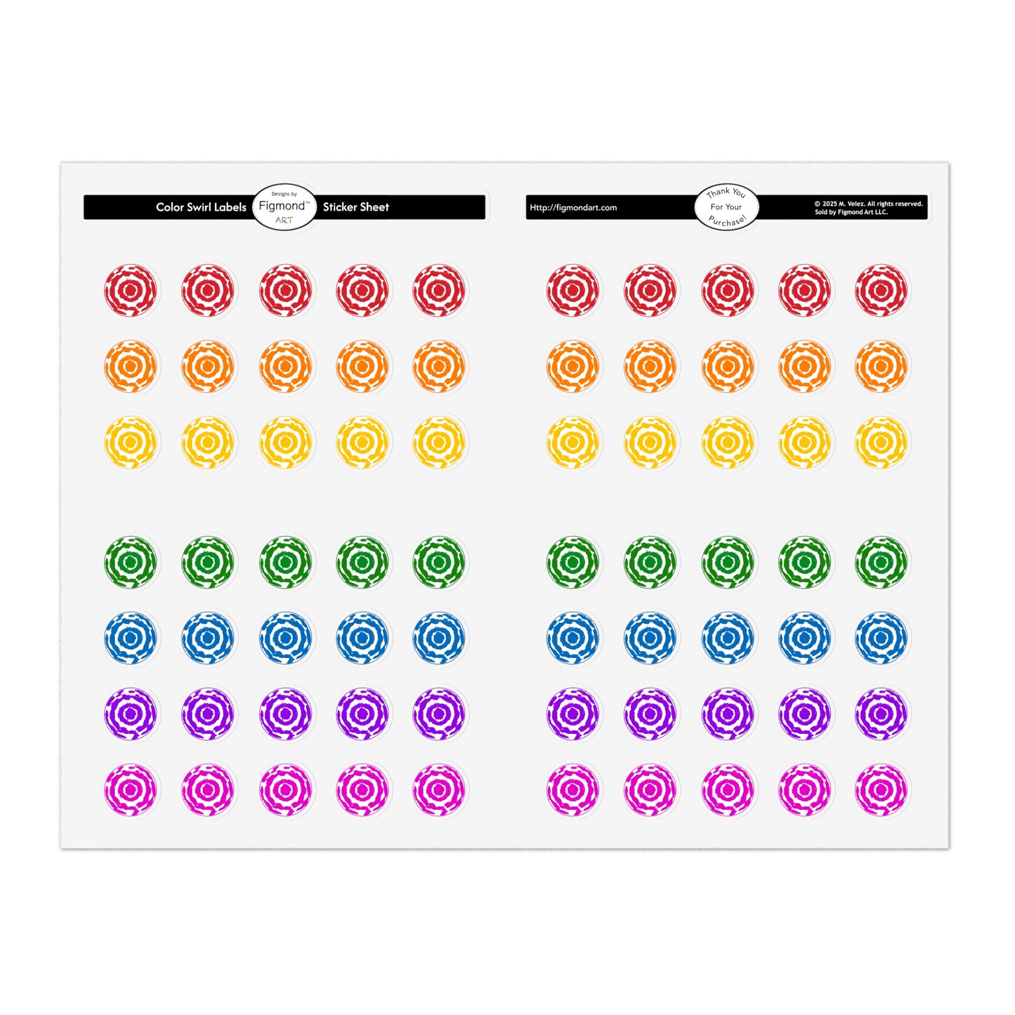 Color Swirl Labels Sticker Sheet, 1pc