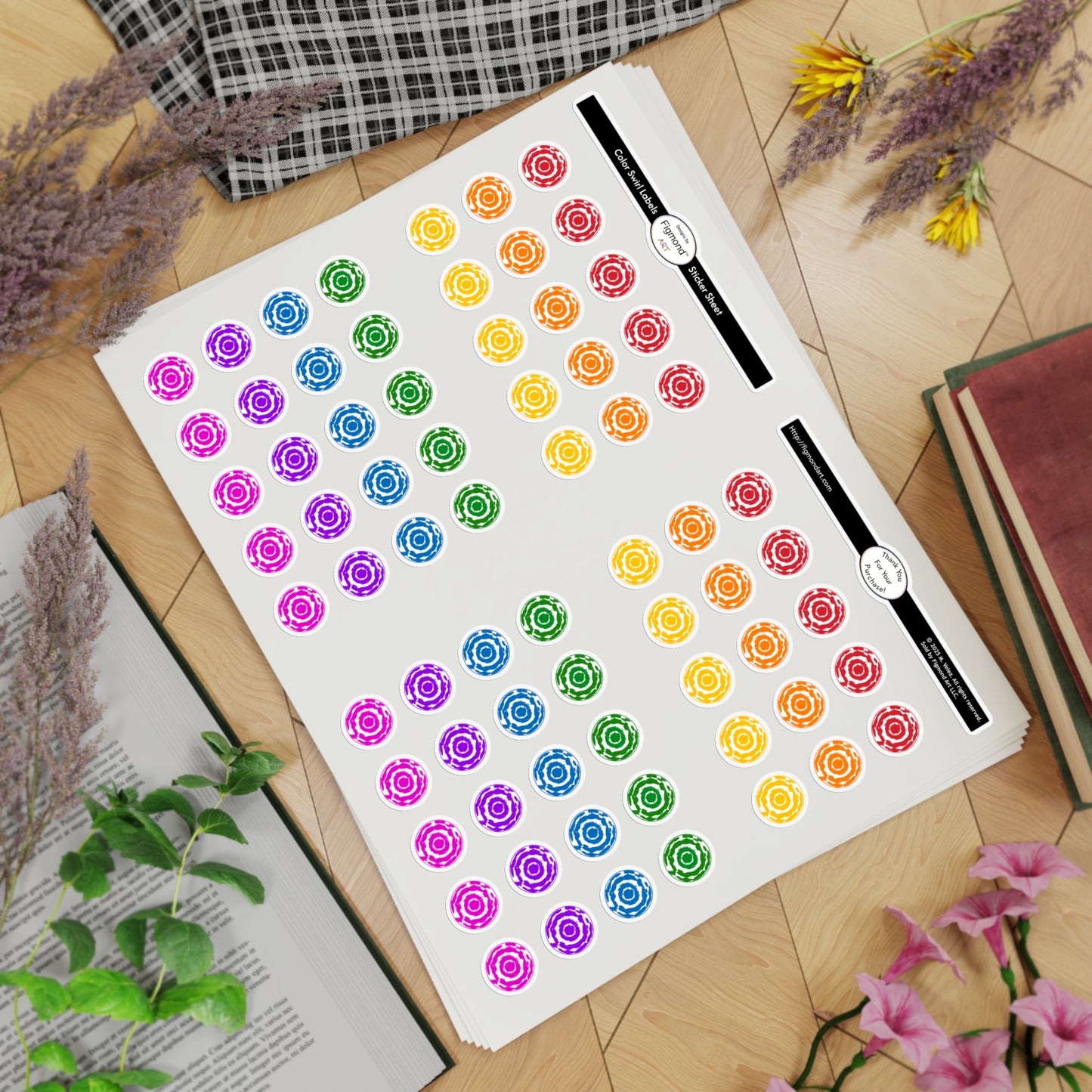 Color Swirl Labels Sticker Sheet Bundle, 5pcs