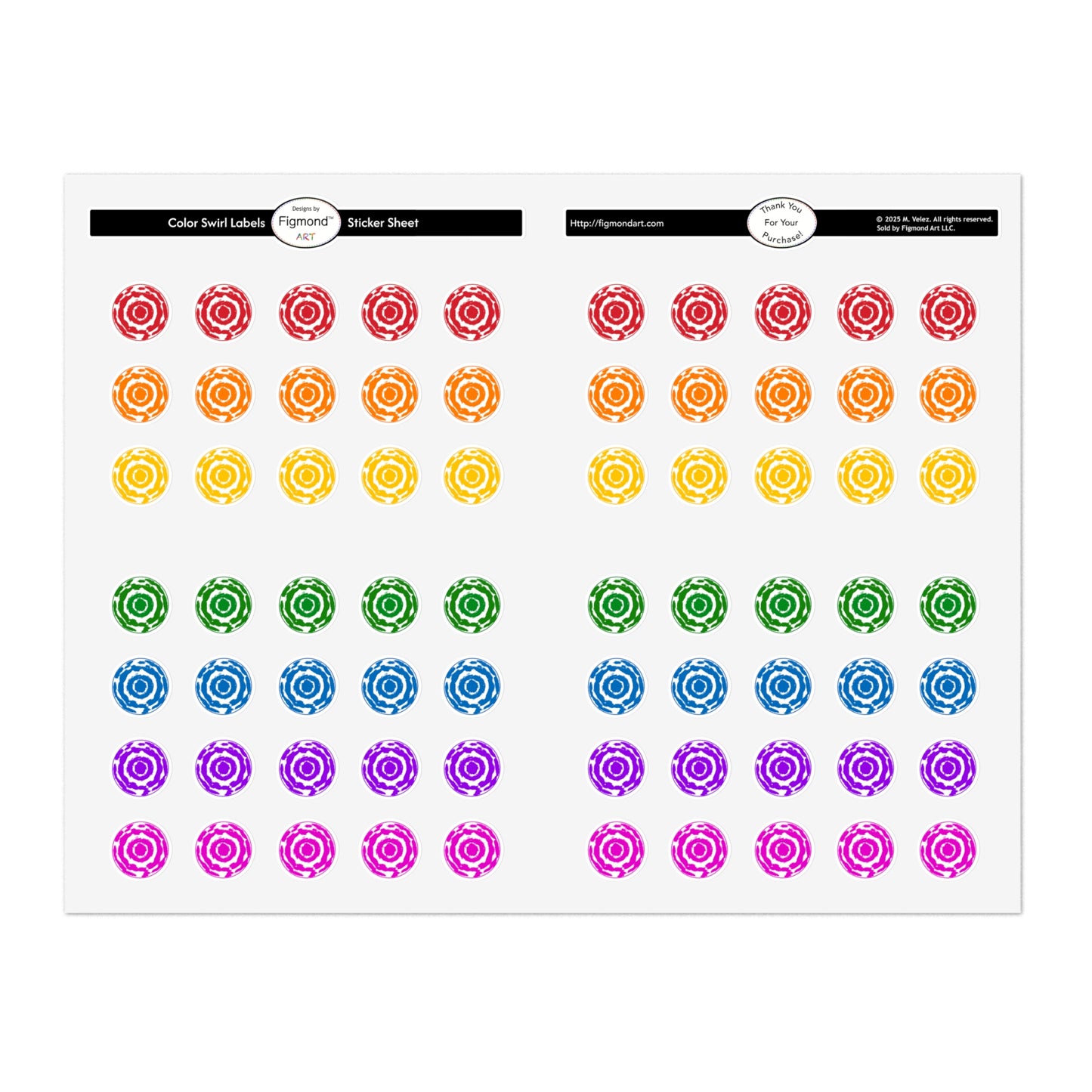 Color Swirl Labels Sticker Sheet, 1pc