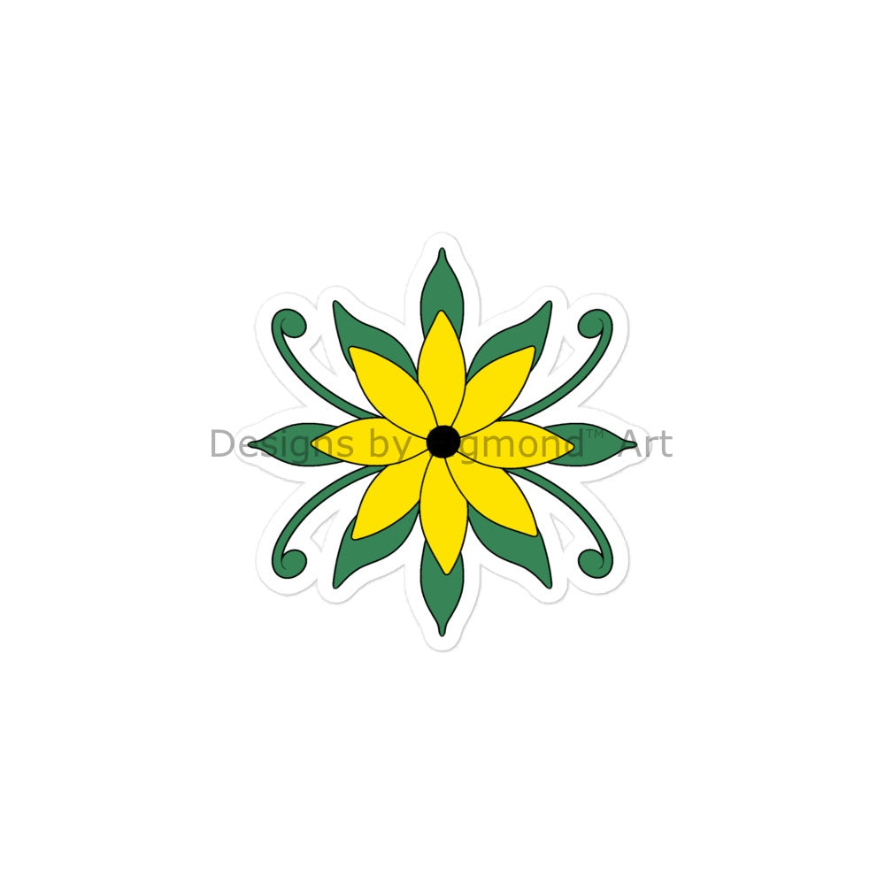 Single Yellow Vine Flower With Leaves Kiss-Cut Sticker
