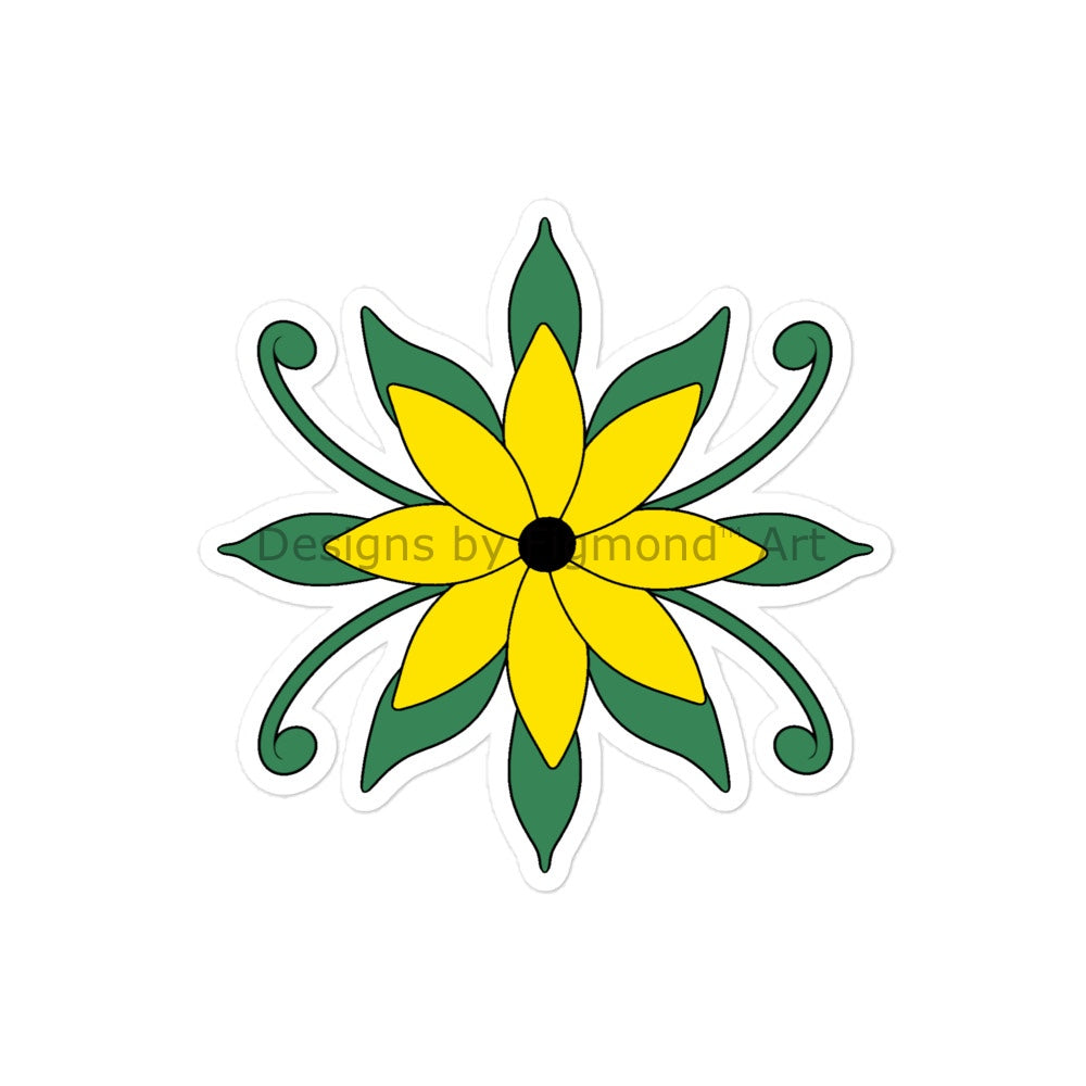 Single Yellow Vine Flower With Leaves Kiss-Cut Sticker