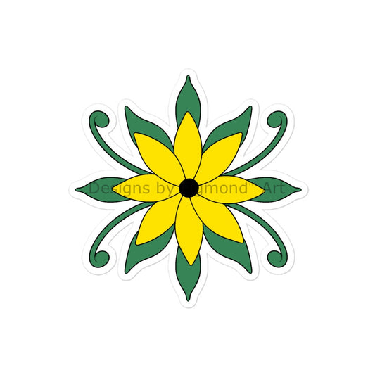 Single Yellow Vine Flower With Leaves Kiss-Cut Sticker