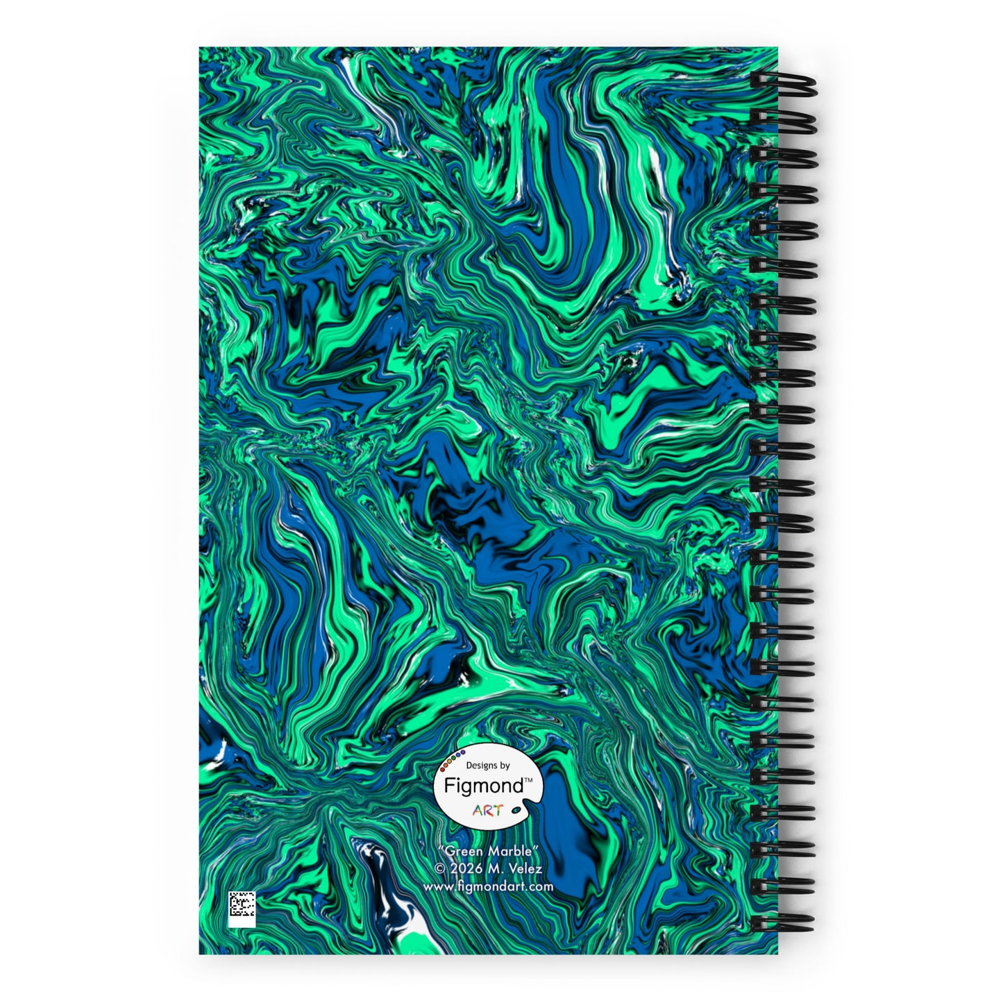 Green Marble Spiral Notebook, 5.5 x 8.5 Inches, Dotted Pages