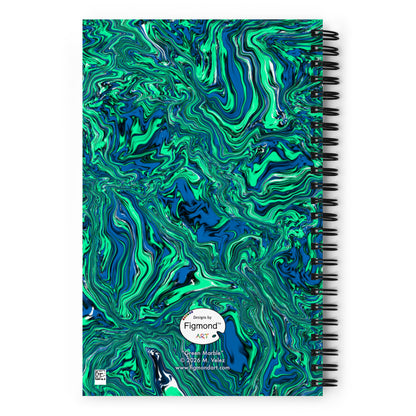 Green Marble Spiral Notebook, 5.5 x 8.5 Inches, Dotted Pages