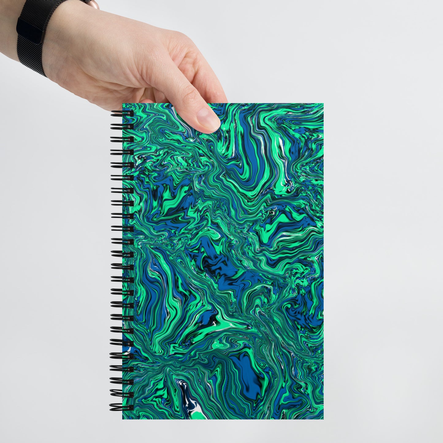 Green Marble Spiral Notebook, 5.5 x 8.5 Inches, Dotted Pages