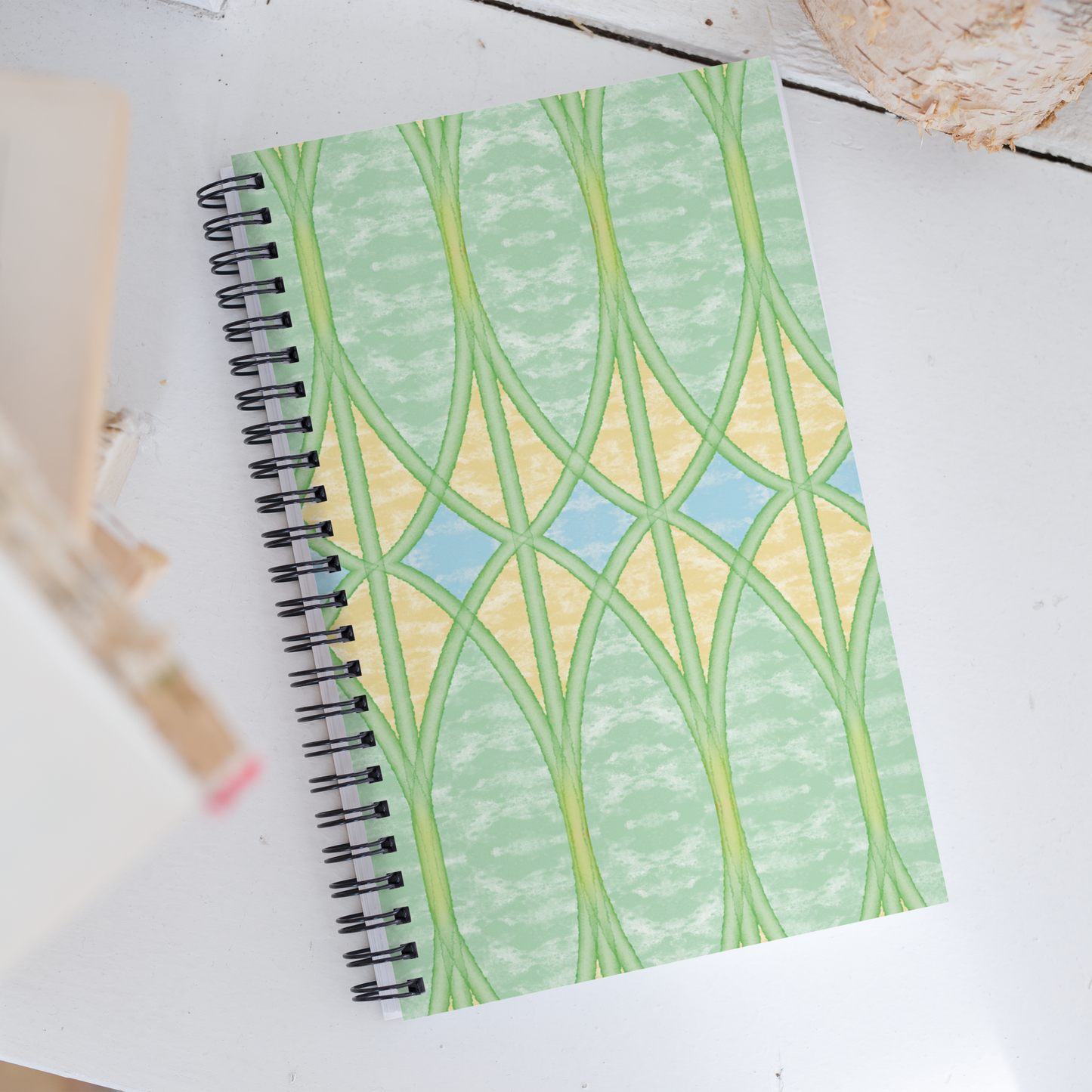 Yellow Webbed Spears Spiral Notebook, 5.5 x 8.5 Inches, Dotted Pages